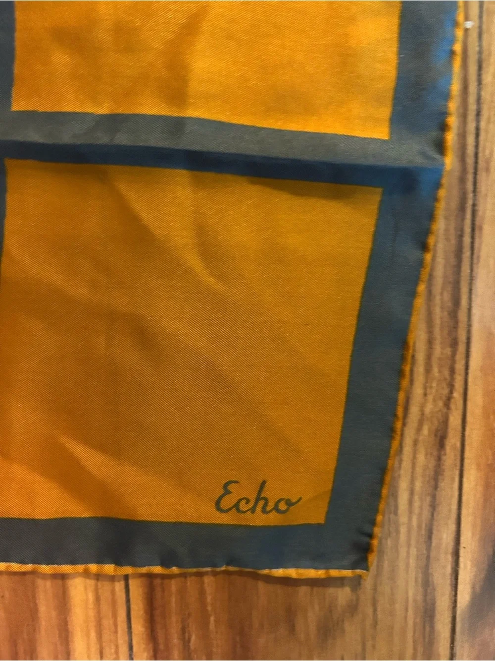 Echo vintage 100% silk accent scarf. Gold and grey